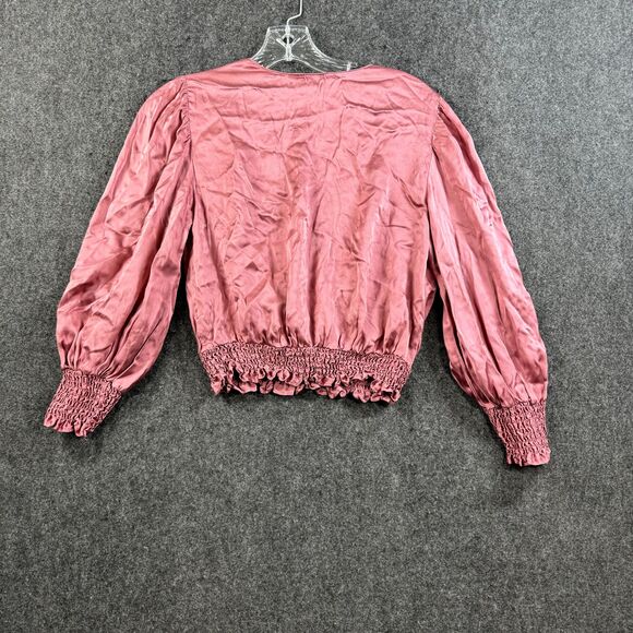Amanda Uprichard Top Women's Small Pink Wrap Silk Cropped - Picture 6 of 7